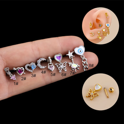 1 Piece Fashion Moon Heart Shape Butterfly Plating Inlay Metal Zircon Ear Studs