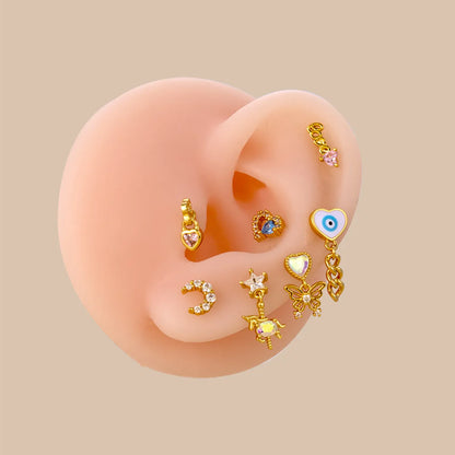 1 Piece Fashion Moon Heart Shape Butterfly Plating Inlay Metal Zircon Ear Studs