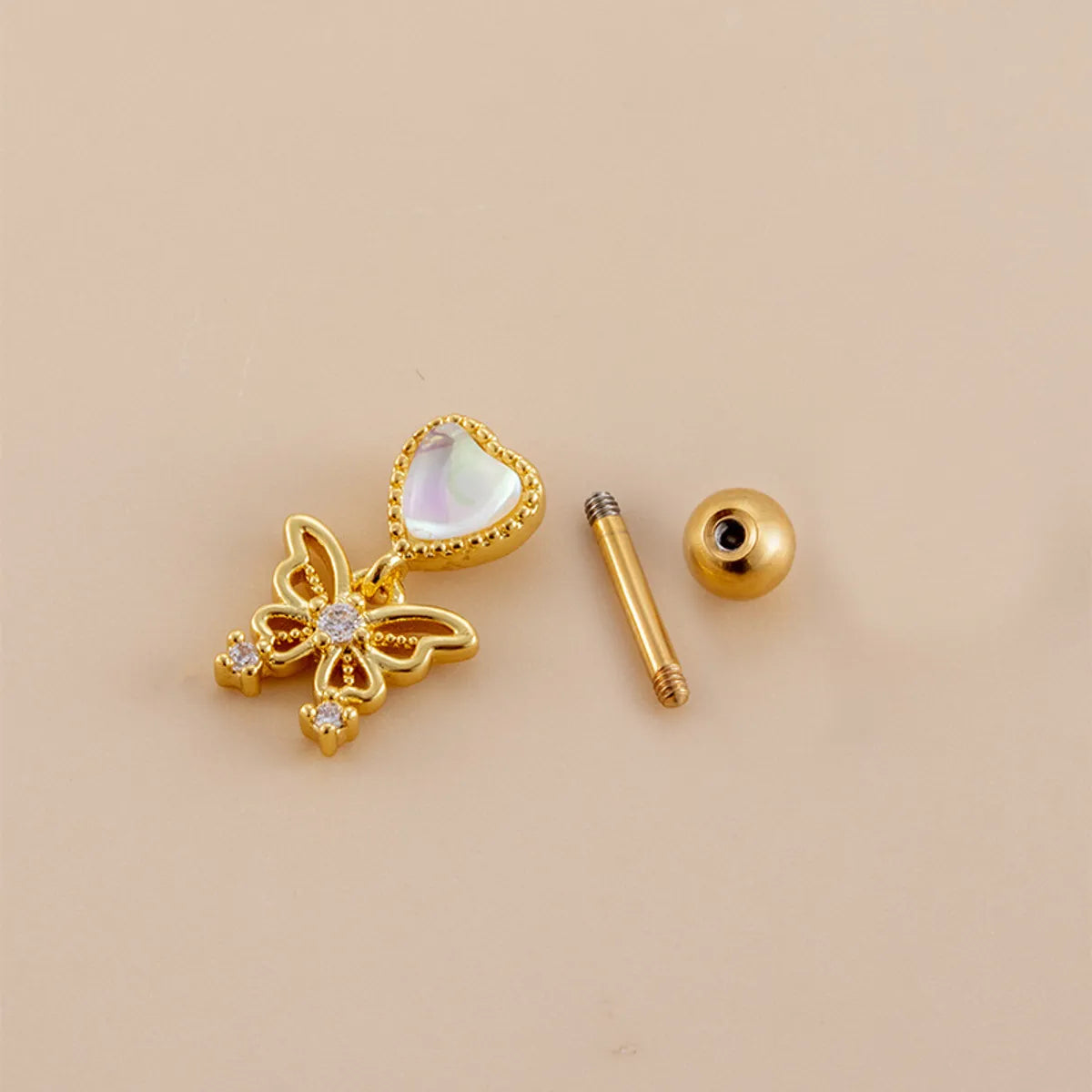 1 Piece Fashion Moon Heart Shape Butterfly Plating Inlay Metal Zircon Ear Studs