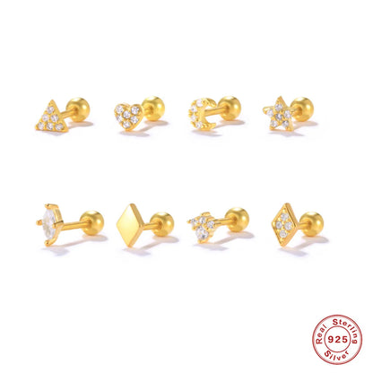 Fashion Moon Heart Shape Sterling Silver Zircon Ear Studs 1 Set