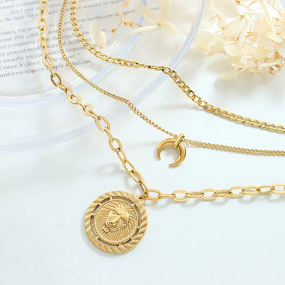 Fashion Moon Lion Titanium Steel Plating Pendant Necklace