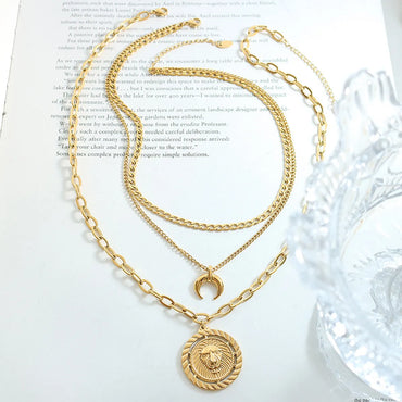 Fashion Moon Lion Titanium Steel Plating Pendant Necklace