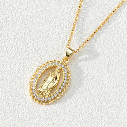 Fashion Moon Oval Copper Gold Plated Zircon Pendant Necklace 1 Piece