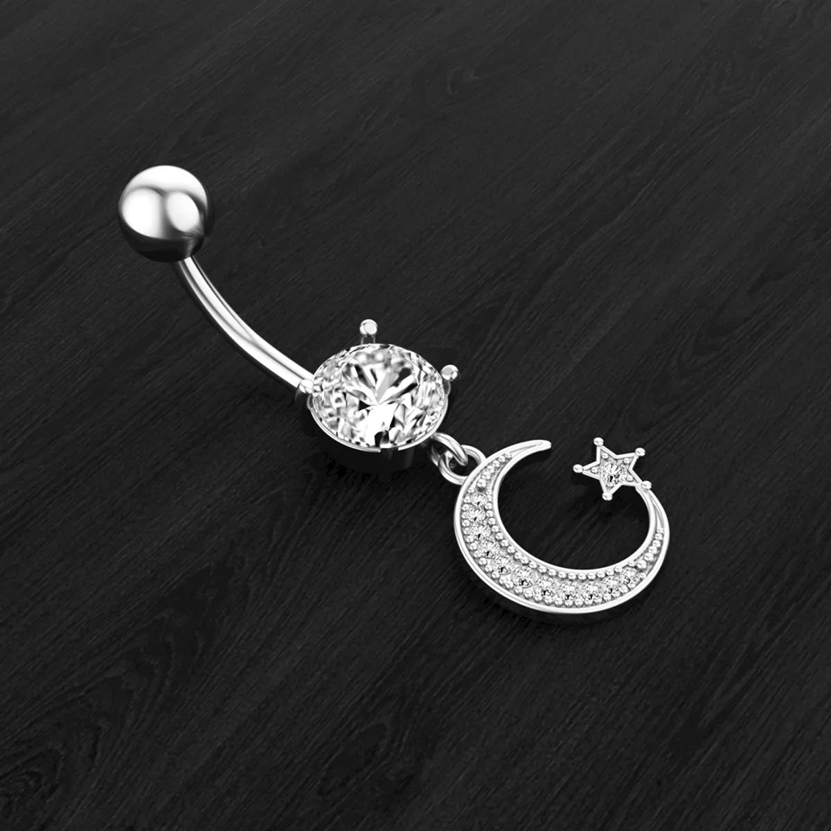 Fashion Moon Stainless Steel Plating Zircon Belly Ring