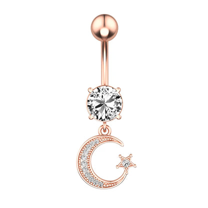 Fashion Moon Stainless Steel Plating Zircon Belly Ring