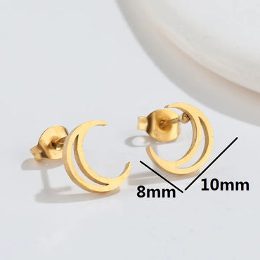 Fashion Moon Plating 304 Stainless Steel No Inlaid 18K Gold Plated Ear Studs