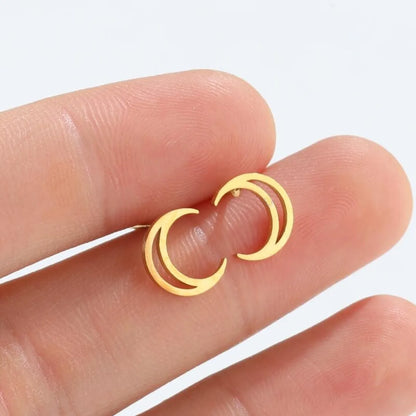 Fashion Moon Plating 304 Stainless Steel No Inlaid 18K Gold Plated Ear Studs