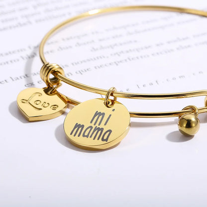 Fashion Mother's Day Gift Letter Love Mi Mama Stainles Steel Heart-shaped Bracelet