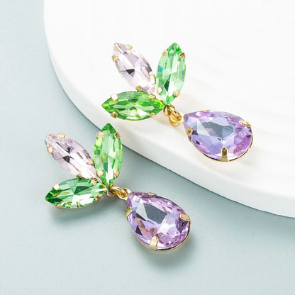 Fashion Multi-Layer Drop-Shaped Glass Diamond Flower Earrings