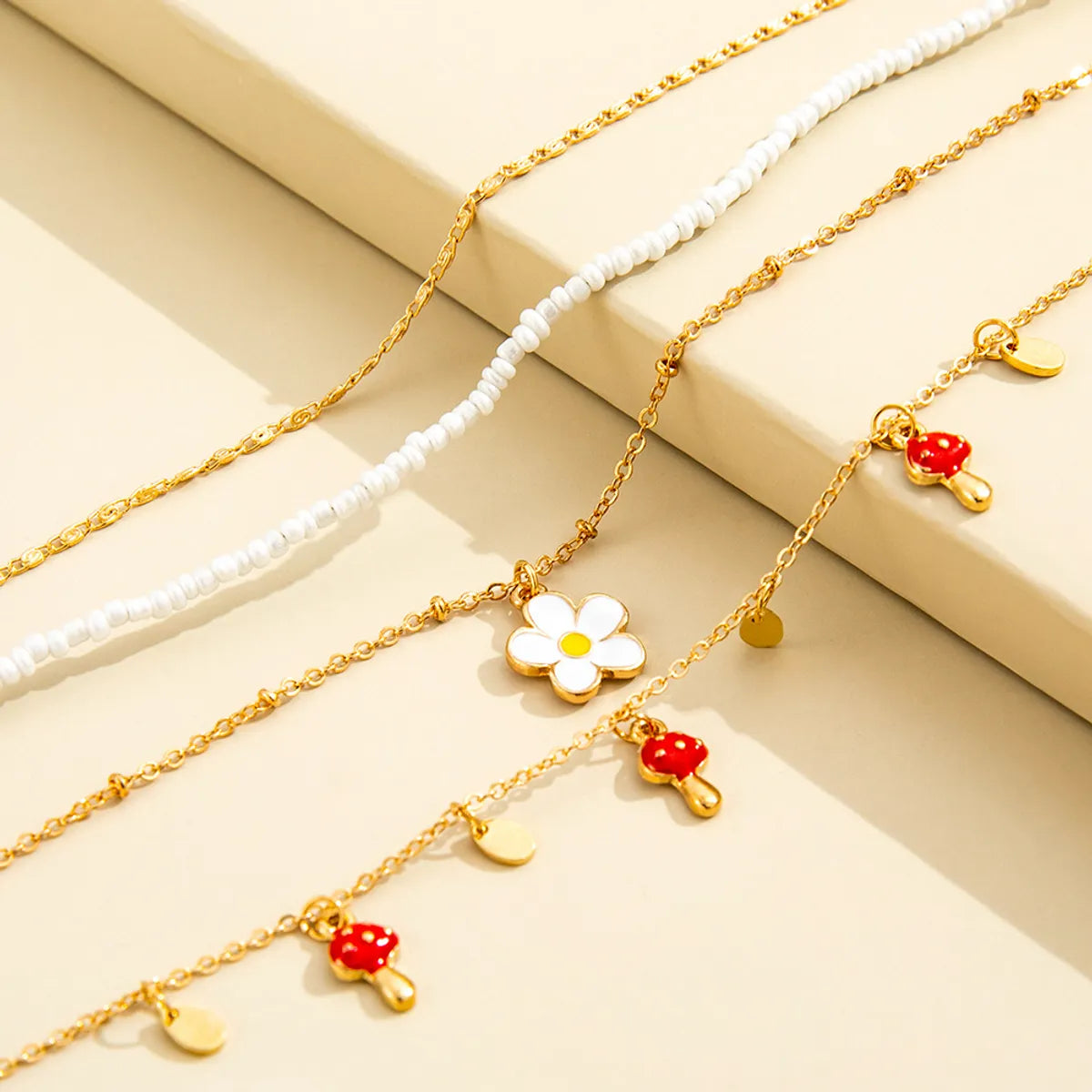 Fashion Multi-layer Simple Mushroom Small Pendant Alloy Anklet 4-piece Set