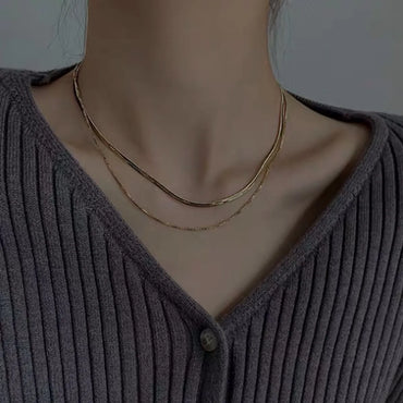 Simple Niche Creative Design Temperament Twin Necklace Korean Style New Fashion Trendy Multi-layer Snake Bone Necklace