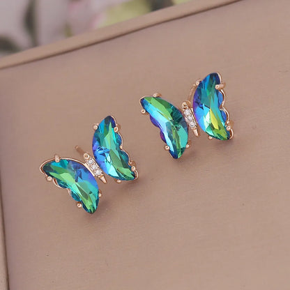 Fashion Multicolor Gradient Butterfly Alloy Diamond Stud Earrings