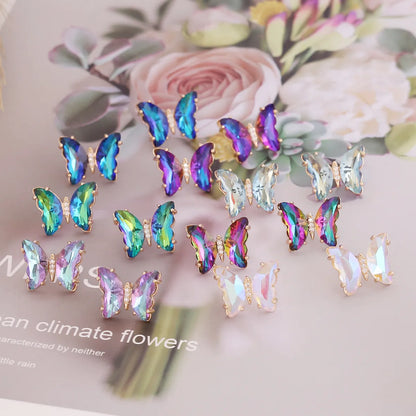 Fashion Multicolor Gradient Butterfly Alloy Diamond Stud Earrings