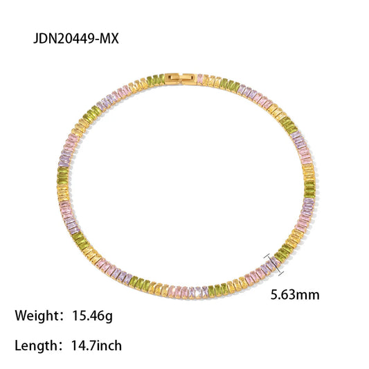 Fashion Multicolor Stainless Steel Inlay Zircon Necklace