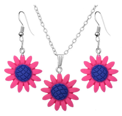 Fashion Multicolor Sunflower Shaped Set Resin Necklace Earrings