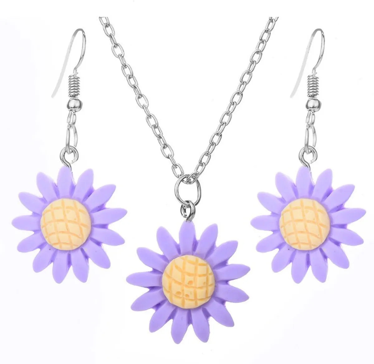 Fashion Multicolor Sunflower Shaped Set Resin Necklace Earrings