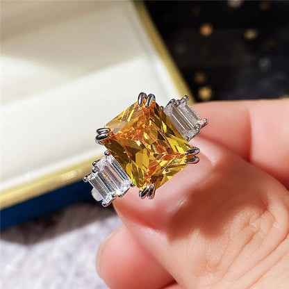 Fashion New 10*12 Square Sea Blue Zircon Female Copper Ring