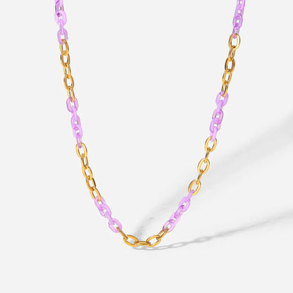 Fashion New 18k Gold-plated Purple Titanium Steel Cross Chain Stainless Steel Necklace