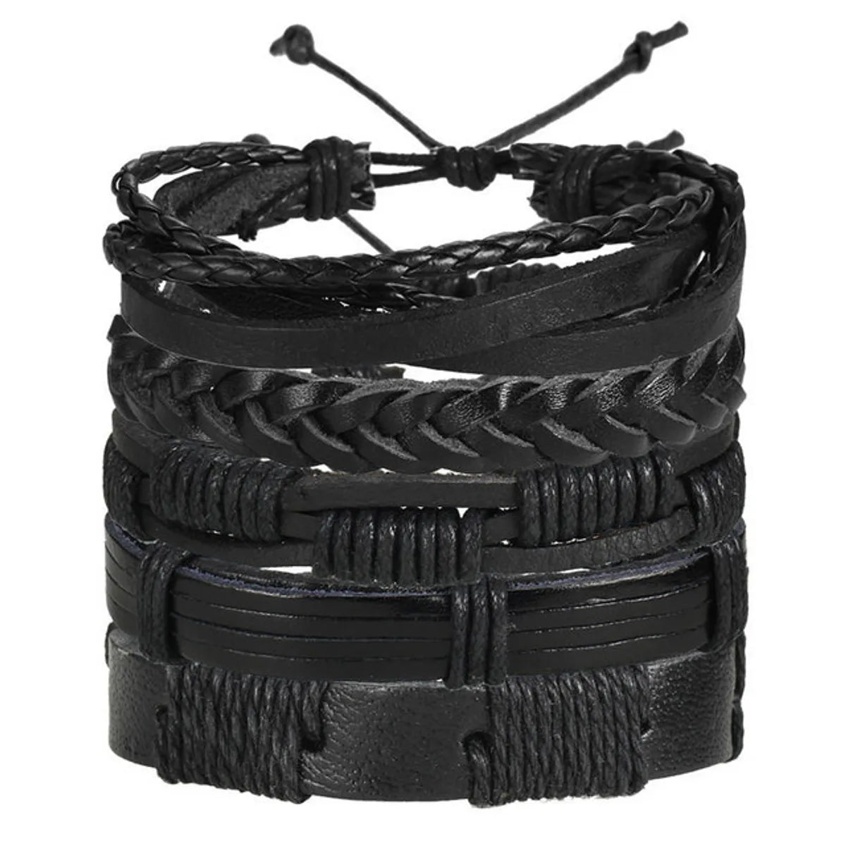 Fashion New 5-layer Black Men's Leather Retro Punk Style Bracelet Wholesale