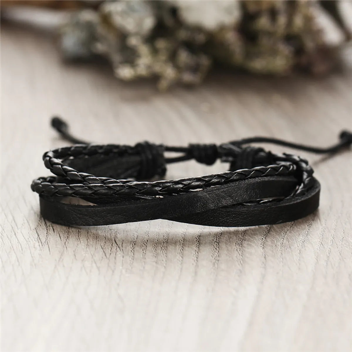 Fashion New 5-layer Black Men's Leather Retro Punk Style Bracelet Wholesale