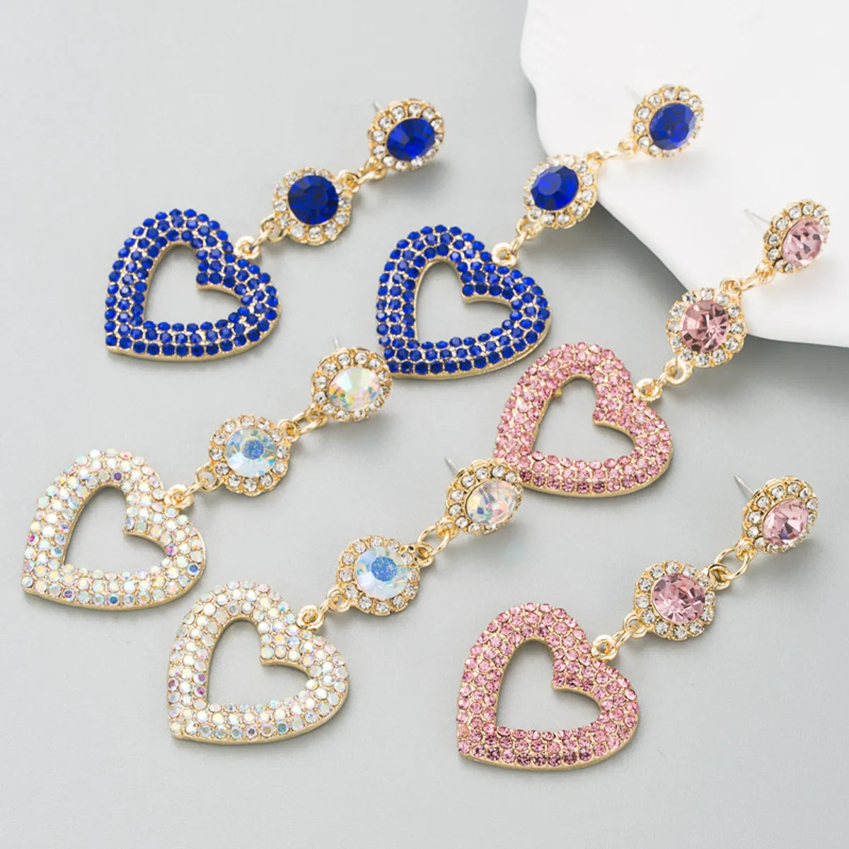 Fashion New Alloy Diamond-embedded Heart-shaped Multicolor Long Earrings