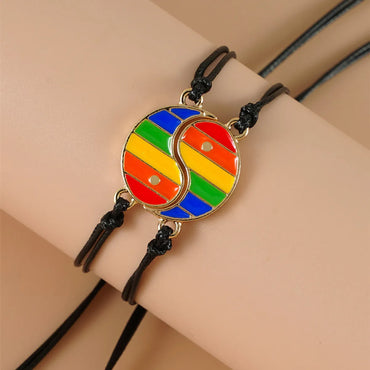 Fashion New Bohemian Rainbow Color Yin And Yang Stitching Hand-woven Adjustable Card Bracelet