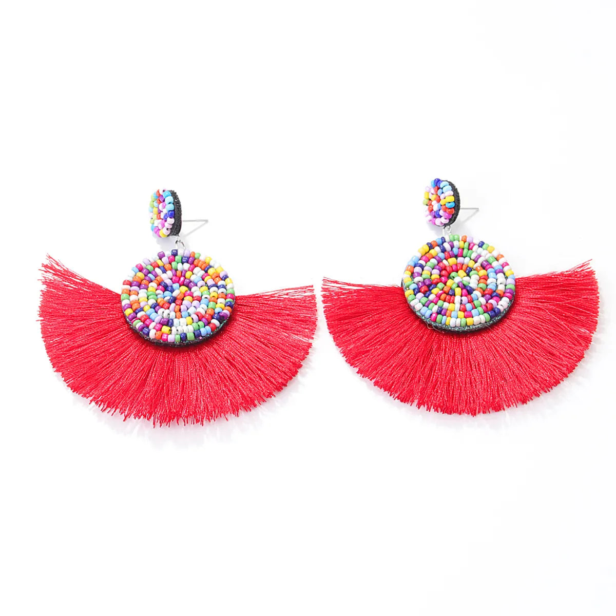 Fashion New Bohemian Retro Color Round Bead Tassel Pendant Earrings