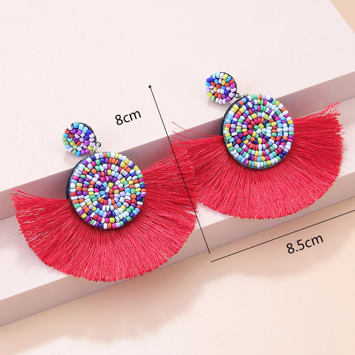 Fashion New Bohemian Retro Color Round Bead Tassel Pendant Earrings