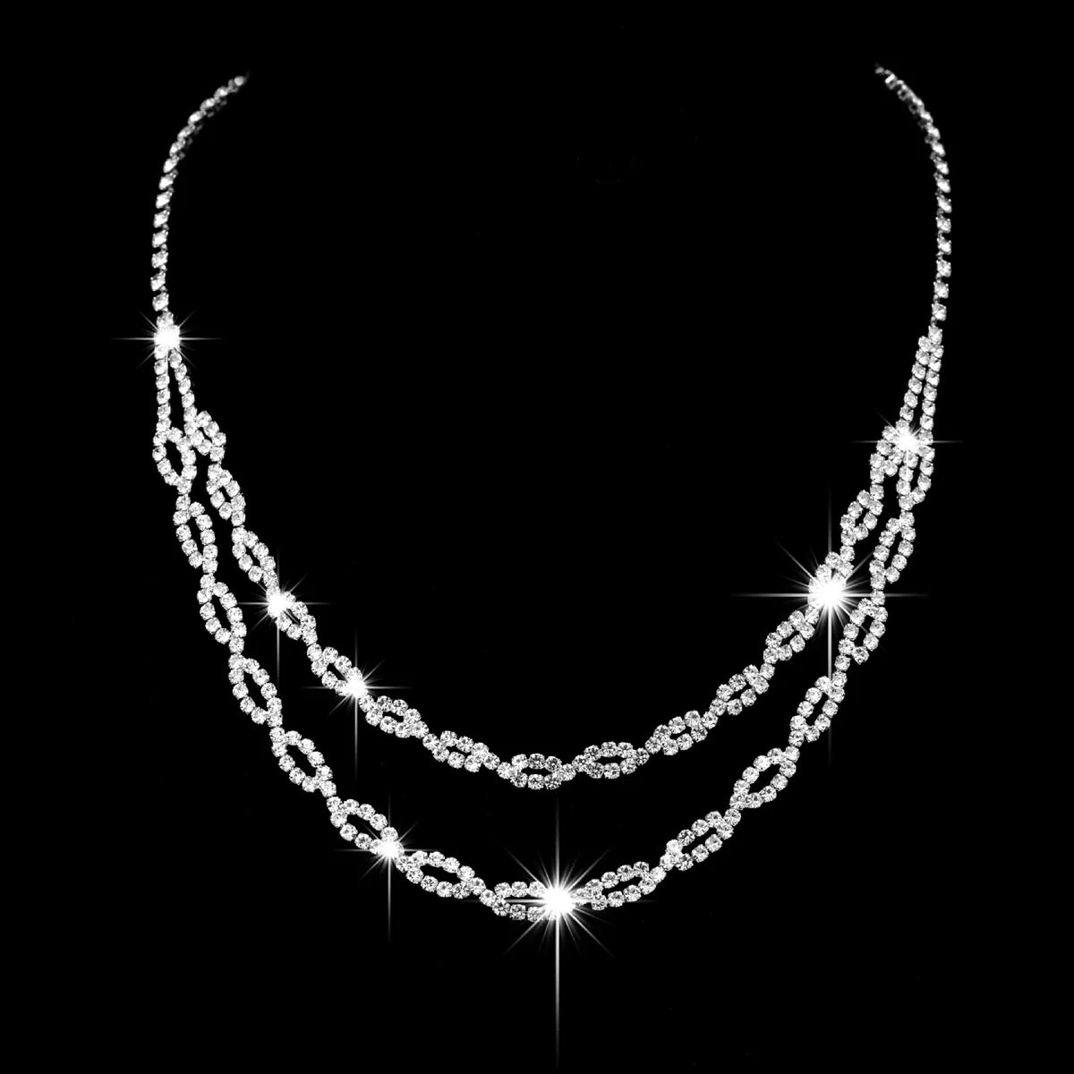 Fashion New Bridal Ornament Diamond Double-layer Horse Eye Necklace Earrings Wedding Set