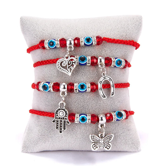 Fashion New Butterfly Turtle Owl Palm Blue Eye Evil Braided Adjustable Alloy Bracelet