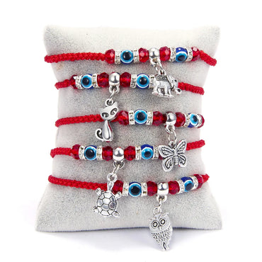 Fashion New Butterfly Turtle Owl Palm Blue Eye Evil Braided Adjustable Alloy Bracelet