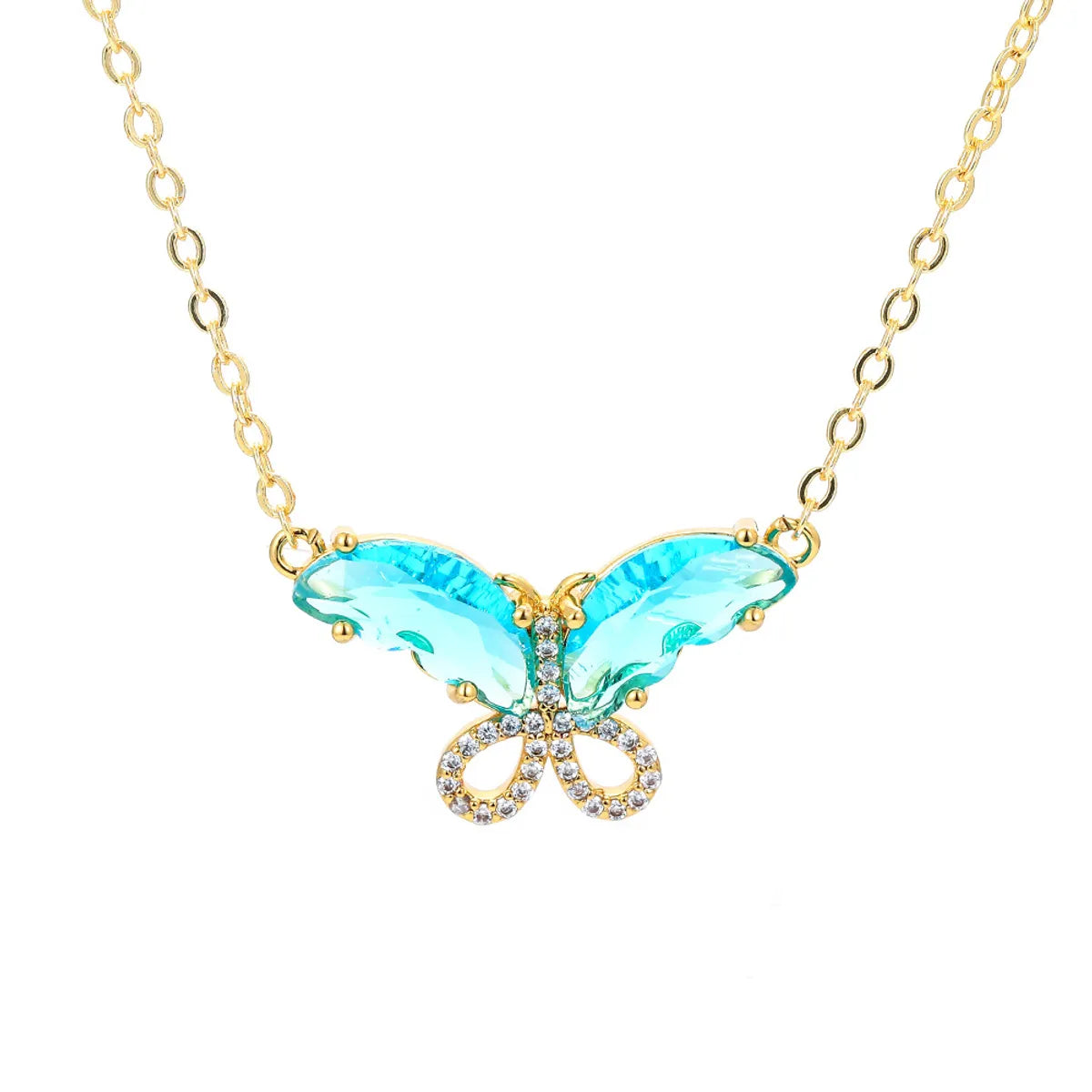 Fashion New Color Zircon Multicolor Butterfly Copper Clavicle Chain Wholesale