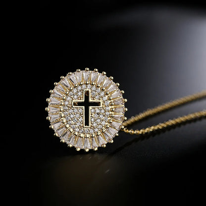 Fashion Geometric Cross Copper Zircon Pendant Necklace In Bulk