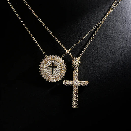 Fashion Geometric Cross Copper Zircon Pendant Necklace In Bulk