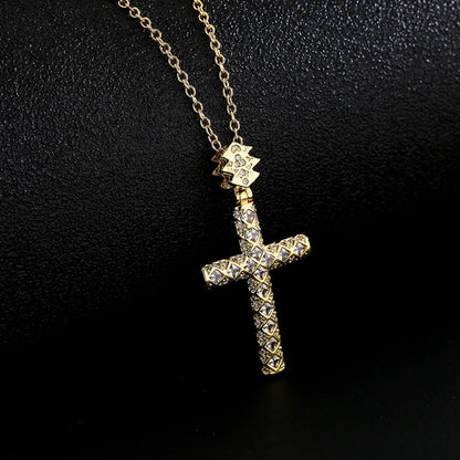 Fashion Geometric Cross Copper Zircon Pendant Necklace In Bulk