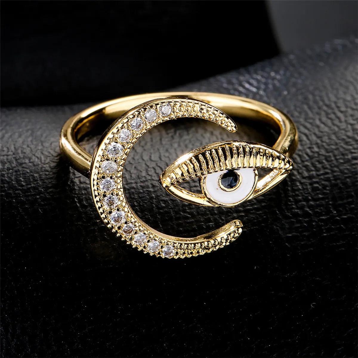 Fashion New Copper Drip Oil Eye Moon Zircon Open Ring