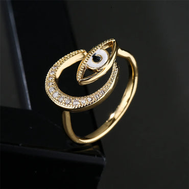 Fashion New Copper Drip Oil Eye Moon Zircon Open Ring