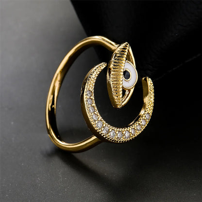 Fashion New Copper Drip Oil Eye Moon Zircon Open Ring