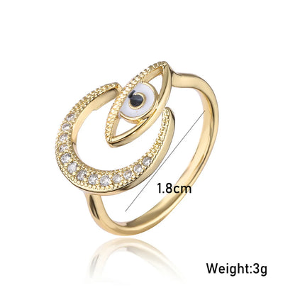 Fashion New Copper Drip Oil Eye Moon Zircon Open Ring