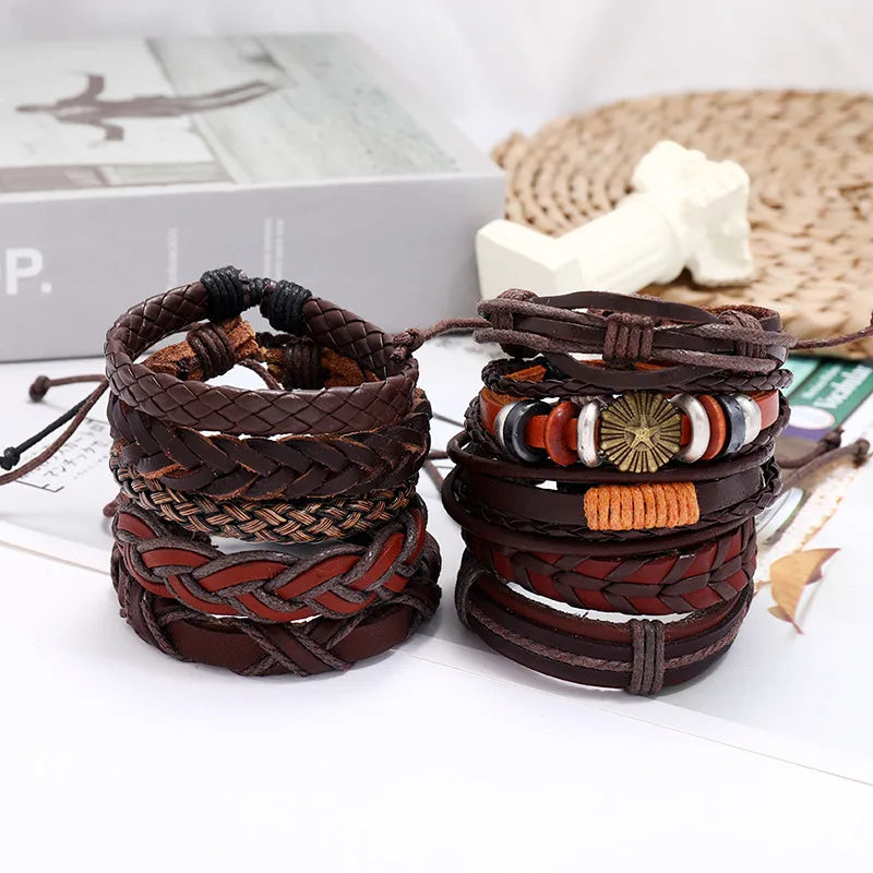 Fashion New Cowhide Simple Multi-Layer Men'S Bracelet