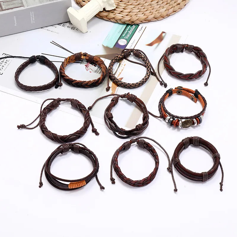 Fashion New Cowhide Simple Multi-Layer Men'S Bracelet