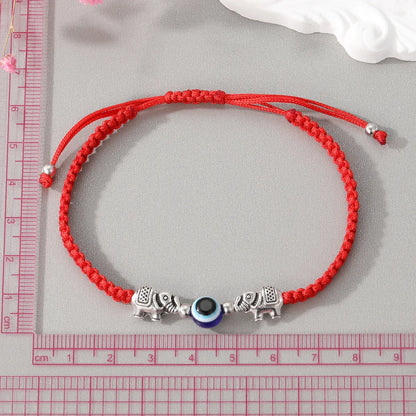 Fashion New Creative Silver Elephant Strap Eyes Round Beads Woven Adjustable Bracelet