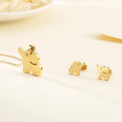 Fashion New Elephant Pendant Set Stainlesss Steel Animal Earrings Necklace Jewelry Set Wholesale