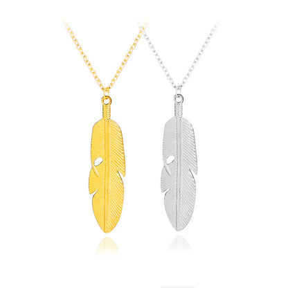 Fashion New Hot Selling Simple Natural Leaves Feather Pendant Necklace Accessories Wholesale Nihaojewelry