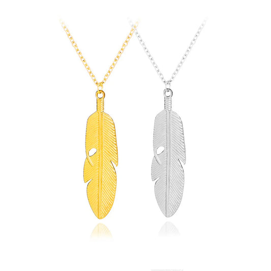 Fashion New Hot Selling Simple Natural Leaves Feather Pendant Necklace Accessories Wholesale Nihaojewelry