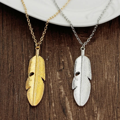 Fashion New Hot Selling Simple Natural Leaves Feather Pendant Necklace Accessories Wholesale Nihaojewelry