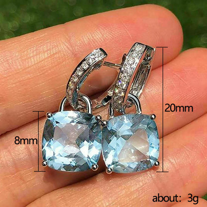 Fashion New Inlaid Light Blue Square Zircon Copper Earrings Valentine's Day Gift