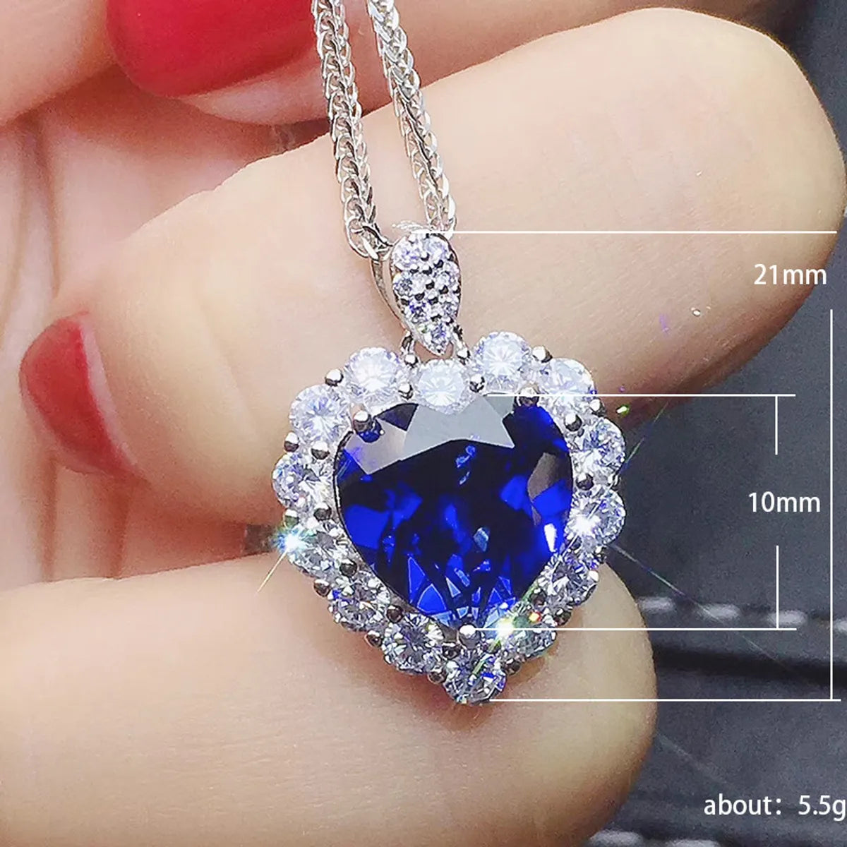 Fashion New Inlaid Royal Blue Love-shaped Copper Necklace