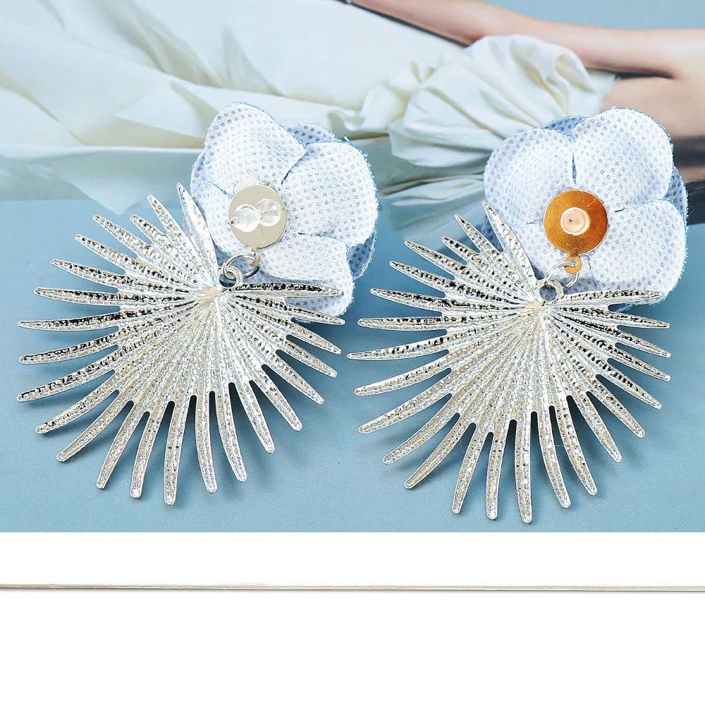 Fashion New Large Blue Pattern Retro Women'S Alloy Earrings