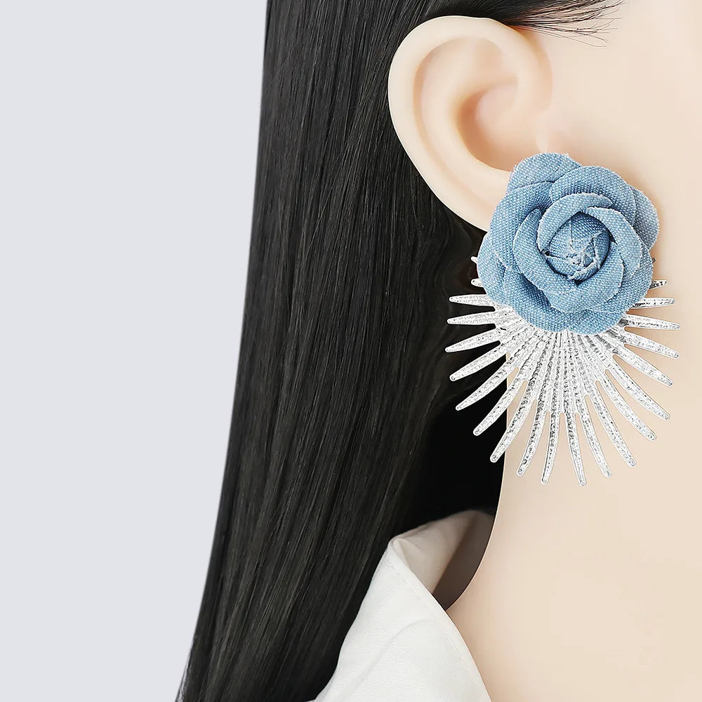 Fashion New Large Blue Pattern Retro Women'S Alloy Earrings